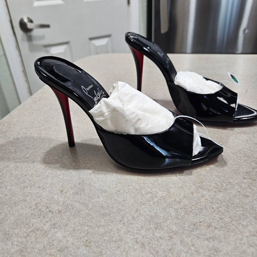 Christian Louboutin Miss Z Mule 100 Womens 36 Black Patent Leather Red Bottoms